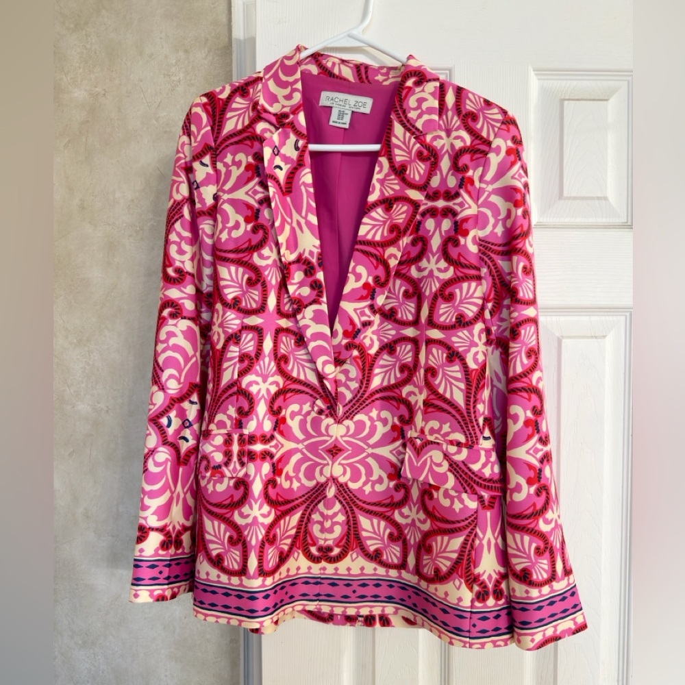 Rachel Zoe Fuchsia and Ivory Ornate Blazer